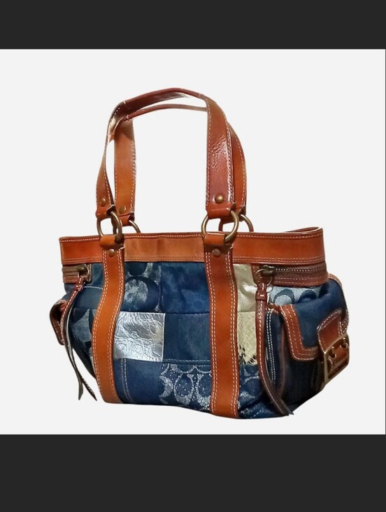 Coach Handbags - Rare Coach Patchwork Denim Tote with Brown Leather Trim